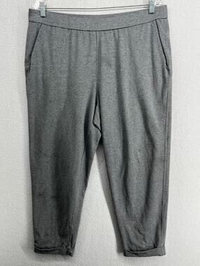 EILEEN FISHER Pants L Stretch Organic Cotton Jersey Slouchy Cropped Cuff Gray